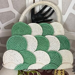 Vintage Green and White woven purse
